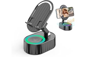 GUSHE Wireless Induction Audio Bluetooth Speaker 5 in 1 Phone Holder,Bluetooth Audio Power Bank Bracket,Foldable Cell Phone Stand with Wireless Bluetooth Speaker and Power Bank,for Home Outdoors (Black)