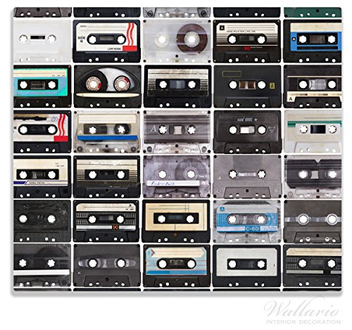 Wallario Herdabdeckplatte / Spitzschutz aus Glas, 1-teilig, 60x52cm, für Ceran- und Induktionsherde, Retro Kassetten