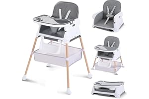 COZYDWELLS High Chairs for Babies and Toddlers, Adjustable Convertible 3 in 1 Baby High Chair, Portable Compact Baby Infant Feeding Chair Travel Highchair Booster for Toddler, from 6 Month to 3 Years Grey