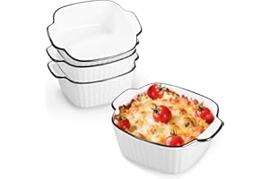 ZAXIVA 4 Pezzi Kit Piccole Pirofila da Forno, 400ML Set Teglie da Forno in Ceramica, 14.5 x 11.5 x 5.5 cm Piatti da Forno Quadrati, Pirofile da Forno in Ceramica con Manici, per Airfryer, Forno e Microonde