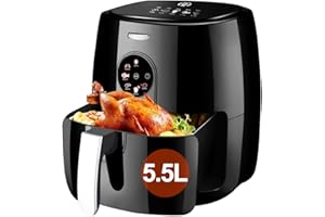 ARINTUL Freidora sin aceite air fryer 5,5 L XXL, conjunto de fritadeira a ar com ecrã tátil, temporizador e controlo de temperatura, fritadeira a ar quente, 6 programas,1500W,para 3-5 Personas,Negro