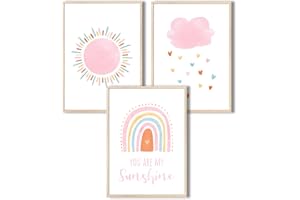 MeinBaby123® Poster pour chambre d'enfant,Lot de posters DIN A4,Tableau mural avec inscription,Arc-en-ciel,Décoration de chambre de bébé,Poster mural de qualité supérieure (You are my sunshine)