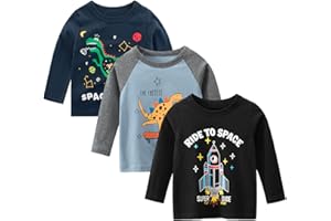 amropi Bambino Ragazzi 3 Pack Maglietta Stampa Dinosauro Manica Lunga Casuale Cotone T-Shirt per 1-8 Anni