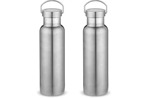 ‎VOLHOPLY Volhoply Butelka 600 ml, stal nierdzewna, z podwójnymi ściankami, izolowana próżniowo, dla dzieci, metalowa, szczelna, na wodę, do uprawiania sportu, szkoły, na zewnątrz (srebrny, 2 sztuki)