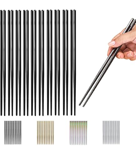 10 Paia Bacchette Cinesi In Fibra Di Vetro Lavabili In Lavastoviglie - Antiscivolo 24 Cm Set Regalo Nero