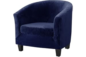 Mingfuxin 2 Pieces Tub Chair Covers，Upgraded 2 IN 1 Design Stretch Velvet Armchair Sofa Slipcover with Cushion Cover, Non Slip Club Bucket Chairs Sofa Couch Covers Slipcovers(Upgraded-Navy, Velvet)