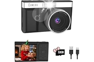 HOFAOUG Macchina Fotografica Digitale Compatta Écran Inversabile 180°, Scheda Memoria 32GB, 1080P HD Macchina Fotografica Bambini, Giochi Educativi Integrati, Cadeau Digital Camera Bambini-Schwarz