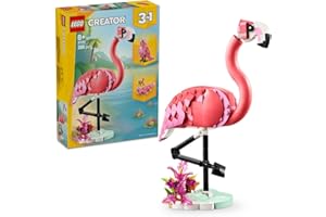 LEGO Creator 3 w 1 Dzikie zwierzęta: różowy flaming, Zabawka dla Dziecka, Możliwość Przebudowy na Kakadu lub Aksolotla, Pomysł na Dekoracje do Pokoju Dziecięcego i Prezent dla 8-latki, 31170