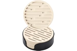 Ateweita Sottobicchieri Set, sotto bicchieri silicone con supporto, Rotondo antiscivolo tappetino bar per Tazza, Tavolo, Caffè, Bar, Bevande, Drinking Coasters Cup Mat, 6 Pezzi (Beige)