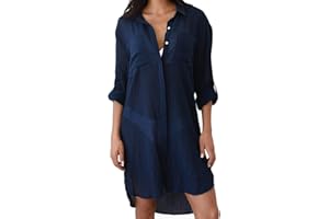 Bsubseach Robe de Plage en Duvet à Boutons Femme à Manches Volantes Chemise de Plage Blouse Ete Chemisiers Chic Elegant Maillots de Bain