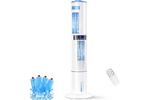 LOFRRITP Klimaanlage Mobile Klimagerät Mobli Turmventilator Luftkühler Ventilator mit Wasserkühlung Klimaanlage Ohne Abluftschlauch 65W Verdunstungskühler 24h Timer 4 Modi 4L Wassertank Fernbedienung 4 Kühlakk