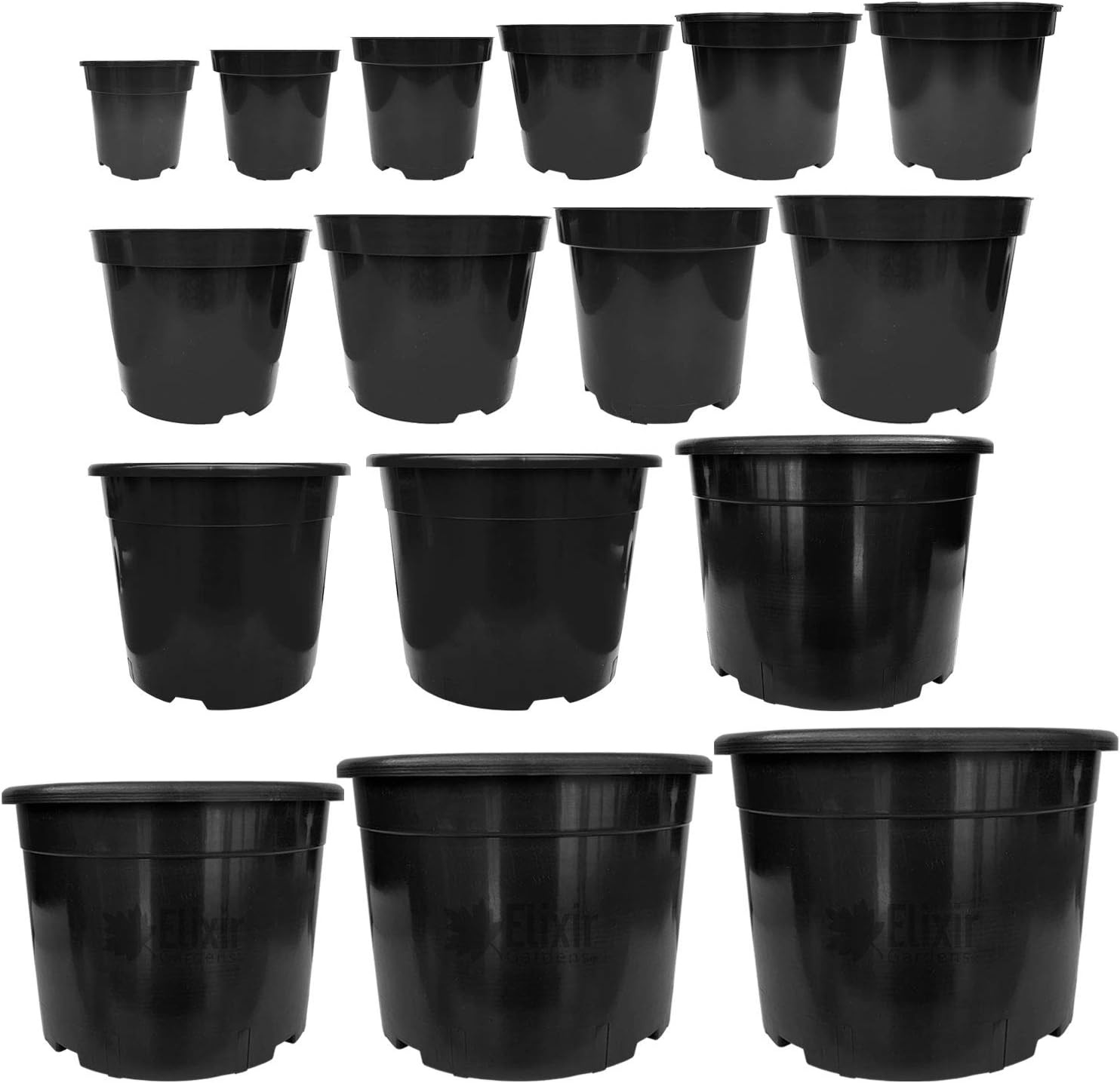 Elixir Gardens Round Black Recycled Plastic Garden Plant/Shrub/Flower Pots with Reinforced Rim | Various sizes (1 to 60 litres) & various quantities available (from 2 to 1000) 20L x 2