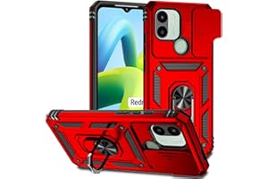 SEAHAI Funda para Xiaomi Redmi A1/Redmi A2/Redmi A1+/Redmi A2+, Estuche con Grados Anillo Soporte y Cámara Deslizante Proteger [Grado Militar Anti-Caída] Silicona PC TPU Antigolpes Carcasa - Rojo