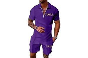 Tinarying Men's Tracksuit Polo Shirt & Shorts 2 Pieces Boss Flexx Apparel Men's 2-Piece Activewear Short Sleeve Polo Shirt and Shorts Set Casual Sportswear Zip-Up Top with Pocketed Pants
