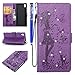 Produktbild EUWLY Glitzer Blume Schutzhülle für [Sony Xperia XA1], Brieftasche Hülle Leder Tasche Flip Handyhülle für Sony Xperia XA1, Sony Xperia XA1 Mädchen Schmetterling Blumen Niedlich Katze Muster Luxus Kristall Glitzer Diamant Strass Lederhülle Ledertasche Handytasche Folio Klapphülle Flip Case mit Kartenfächer Standfunktion für Sony Xperia XA1 + Blau Eingabestift Stylus Touch Pen-Mädchen Katze,lila