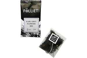 CAFÉS FOLLIET - Thé Noir Bio - Earl Grey Flowers - Bergamote & Bleuet - Tonifiant & Anti-stress - Sachets d'origine végétale - 24 Sachets