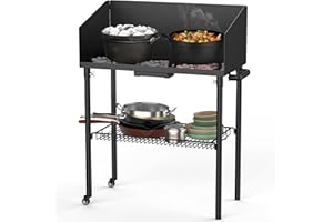 ‎ONLYFIRE Onlyfire Dutch Oven Tisch 76 * 41cm, Outdoor Grillwagen Grilltisch mit Windschutz, Abstellfläche für Feuertopf Bräter und Grillzubehör