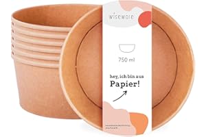 wisefood Einweg Salatschale to Go braun - 50 Stück Papierschale rund 750ml - Ohne PLA/PE - Biologisch abbaubare Salatbox mit Bio-Beschichtung (50, 750ml)