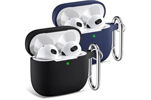 CeMiKa 2 Pacchi Custodia per AirPods 3 Cover - Case Protettiva Antiurto in Silicone Compatible avec Apple AirPods Terza Generazione Custodia 2021, con Moschettone - Nero/Blu