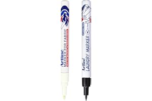 Artline Fabric Pens for Clothes – Black Laundry Marker Pen & White Marker for Dark Materials – Quick-Dry Ink – 0.7mm & 1.2mm Bullet Tips – Ideal for Labelling & Design – Genuine Fabric Markers