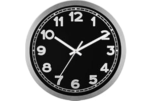 Plumeet Small Wall Clock, 10 Inch Battery Operated Wall Clock with Aluminum Frame, Non Ticking Silent Metal Wall Clocks Decorative Kitchen Living Room Bedroom, Black
