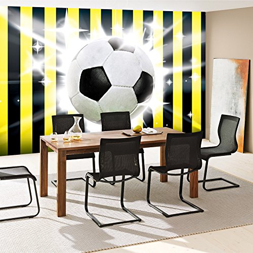 Vlies Fototapete PREMIUM PLUS Wand Foto Tapete Wand Bild Vliestapete – Fußball Ball Sterne Soccer Schwarz Gelb – no. 1035, Größe: 254 x 184 cm Vlies - 8