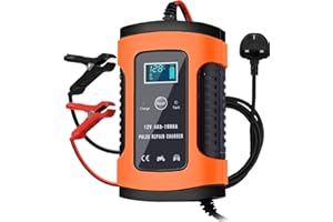 SMALIFE Car Battery Charger, Battery Charger & Maintainer 12V 5A Fully Automatic Car Charger with LCD Screen, for Cars, Motorcycles, Boat and More, Rescue and Recover Batteries,orange