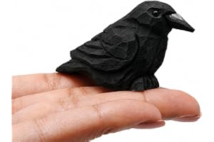 Selsela Raven Black Bird Crow Figurine Statue Sculpture Art Miniature Wood Carving Decor Small Animal