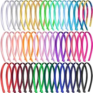 Duufin 50 Pieces Satin Headbands 1 Centimeter DIY Headband Colorful Satin Coverd Headband Girls and Women, 25 Colors