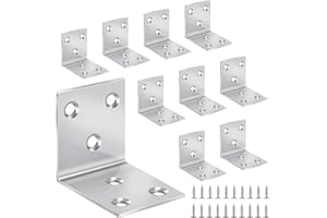 Yeepeo 10 Pcs Angle Brackets 40×40×40mm, Stainless Steel Corner Brackets Metal Brackets Right Angle 90 Degree L Bracket with 60 Screws, Heavy Duty Corner Brace for Wood Furniture Fixation