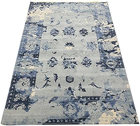 Benissimo Soft Natural Turkish Viscose From%100 Bamboo Silk Area Rug Santa Fe Collection Contemporary Living For Living Room And Kitchen Area Rug 5.3X7.6 Blue, Turquoise, Cream