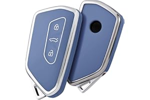 OATSBASF Etui na kluczyki samochodowe do VW, TPU silikonowe etui na klucze, kompatybilne z Golf 8, ID3, ID4, GTI, GTE, Seat Leon MK4, Tarraco, Ateca i Skoda Octavia (srebrna obwódka-szara)