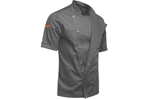 strongAnt Giacca cottone da Cuoco da Uomo con Bottoni a Pressione nascosti YKK Giacca da Panettiere Maniche Corte - Slim Style, Slimfit