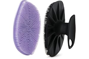 HieerBus Silicone Scrubber Viso, Spazzola Pulizia Viso Manuale Spazzole di Lavaggio Viso, Delicato Esfoliazione Pad & Massaggio Cura Della Pelle per Uomini (Nero+viola)
