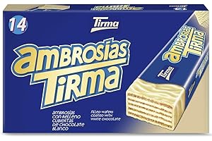 Tirma Ambrosía Cubierta de Chocolate Blanco | Barritas de Barquillos Rellenos de Crema y Bañados en Chocolate Blanco | Chocolatinas Canarias Envasadas Individualmente | 14 uds, 301g