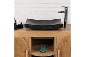 Wanda collection Lavabo sobre encimera grande 50 cm negro rectángulo de mármol Génova pulido