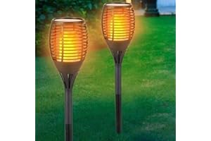 Bakaji Set 2 Lampade Giardino Effetto Fuoco Altezza 49 cm a Ricarica Solare Fiaccola Torcia Luce 12 LED per Vialetti e Siepi
