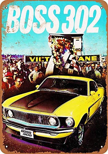 Kia Haop 1969 Mustang Boss 302 - Placa de Metal para Colgar en la Pared, diseño Retro con Texto en inglés Mustang Boss 302", decoración para el hogar