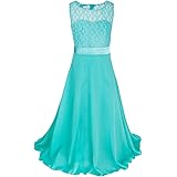 Elonglin Girls Lace Dress Chiffon Gown Dress Floor Length Wedding Bridesmaid Long Dress