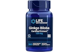 ‎LIFE EXTENSION Life Extension Ginkgo biloba Extract (Ginkgo-Extrakt), 120mg, 365 vegane Kapseln, Laborgeprüft, Vegetarisch, Glutenfrei, Sojafrei, Ohne Gentechnik