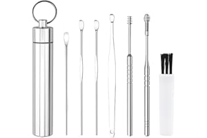 LROCOTANC 7-teiliges Ohrenschmalz-Entferner-Set – Ear-Cleaner – Edelstahl-Ohrenreiniger – Ohrreiniger für Erwachsene – Ohrlöffel – Tragbarer-Ohrreiniger – Geeignet für Kinder und Erwachsene(Silber)