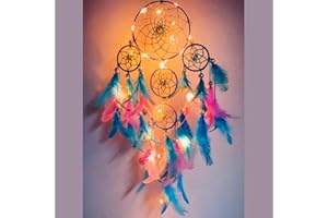 Rooh dream catcher ~ Pastel 4 Tier with Pretty Lights ~ Handmade Mandala Hangings for Positivity (Can be used as Home Décor Accents, Wall Hangings, Christmas, Xmas, Car, Yoga Temple, Windchime)