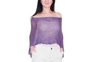 Ikat Mimosa Mujer Poncho Pequeño de Encaje Elástico Alas de Murciélago Cabo de Punto de Ganchillo Color Liso