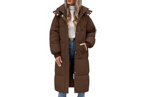 Vancavoo Women's Long Winter Coat Long Sleeve Puffer Quilted Coats Thickened Warm Hooded Padded Jackets Ladies Longline Windproof Outerwear for Winter
