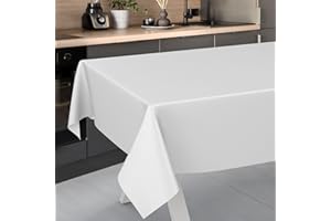 ANRO Nappe en toile cirée, lavable, pour table de jardin, extérieur et intérieur, bord coupé, blanche, 160 x 120 cm