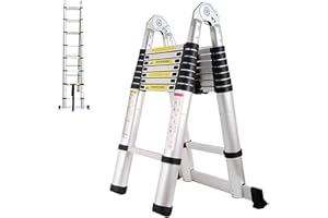 DÜSSELDORF Escalera Telescópica Multiusos de Aluminio 5 m 16,5 Pies Capacidad 330 LB Plegable Extensible Constructor Loft Escaleras De Extensión Peldaños Portátil