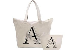 TOOZEN Personalizzata Iniziali Borsa Tote in Tela Donna, Cotone Tote Bag Borsa Shopper e Cosmetica Borsa, Idea Regali per Amica, Collega, Mamma, Regalo di Compleanni, Nozze, Natale A