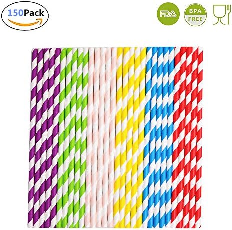 Simplife 150 Pack Paper Drinking Straws Rainbow and Candy Series for Everyday,Party,Wedding,Celebration. (Rainbow)