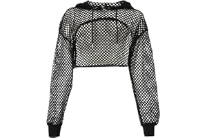 IBLUELOVER Kvinnor sexig skir nät fisknät urholkad pullover långärmad tröja med huva mjukt nät genomskinlig strand beskära to