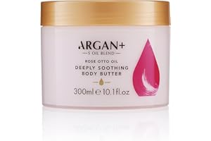 ARGAN+ 5 OIL BLEND Argan+ Deeply Soothing Body Butter, Rose Otto Oil Vegan Moisturising Body Cream, 300ml
